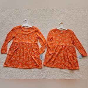 New 2 girl's fall/ Halloween/ Thanksgiving PUMPKIN long sleeve dress family look